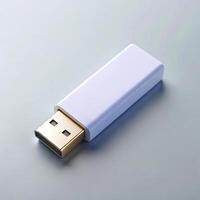 white usb drive on gray background minimalist tech storage device photo