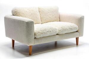 Elegant and comfortable wool armchair and sofa with a modern design and wooden legs, placed on a clean white background for stylish interiors photo