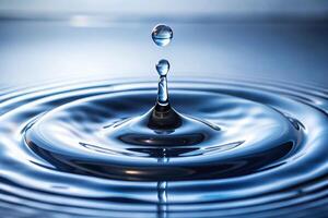 a water drop splashing into a pool of water, creating a ripple effect, showcasing purity and tranquility in high definition photo