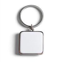 Square keychain with metal ring and blank space isolated on white background photo