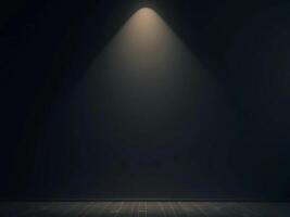 Empty room with dark floor and light coming from the ceiling photo