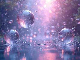 Water droplets and bubbles floating in the air photo