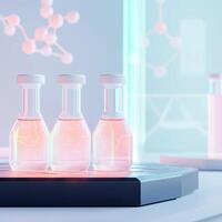 Laboratory experiment with colorful test tubes modern lab digital art futuristic setting close-up science innovation photo