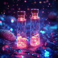 A creative display of bottles in a minimalistic studio setting highlighting elegance and modern design. photo