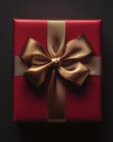 Gift presentation studio photo dark background overhead view surprise moment