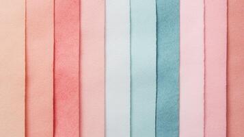 Pastel Colored Textured Paper Sheets Neatly Aligned Vertically featuring soft tactile surfaces and multiple warm hues arranged in an organized row. photo