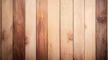 Natural wooden plank wall texture background with varied wood tones and visible grain patterns, ideal for rustic themes, interior decor, or architectural design elements. photo