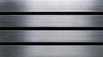 Brushed metal texture with horizontal lines featuring a smooth silver finish and subtle grooves for industrial or design use. photo