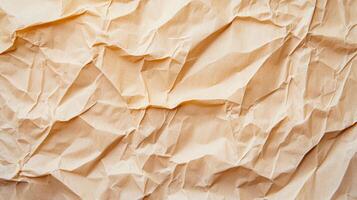 Wrinkled Brown Kraft Paper Texture Background with rough surface and organic folds creating a natural and distressed appearance for various design uses. photo