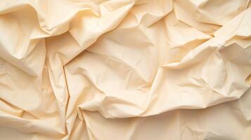 Soft Wrinkled Beige Paper Texture with light folds and a gentle crumpled surface ideal for minimal or elegant design use. photo