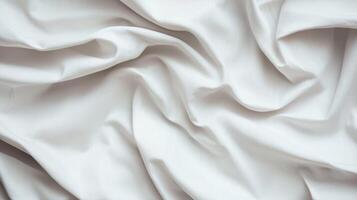 White wrinkled fabric with soft folds and subtle texture creating a smooth and elegant appearance for textile or design backgrounds. photo
