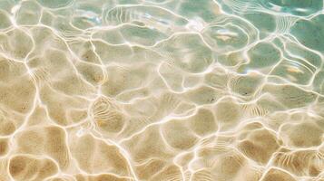 Sunlight reflections on clear shallow water with soft ripples creating a mesmerizing pattern over sandy seabed in a tropical coastal environment. photo