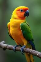 Sun Conure Parrot Perched on a Branch photo