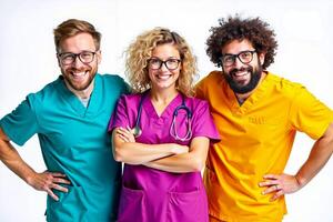 A group of three doctors standing next to each other with their arms crossed photo