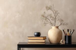 Close-Up of Clay Vase on Black Shelf photo