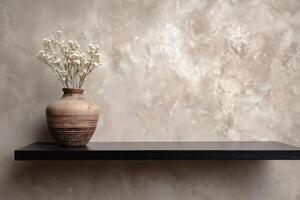 Minimalist Clay Vase Decoration on Shelf photo