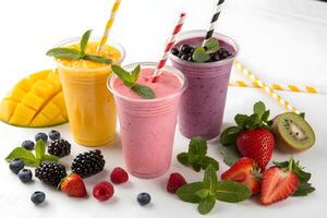 Three smoothies with fruit and berries photo