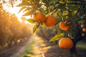 Orange tree with ripe oranges on the tree photo