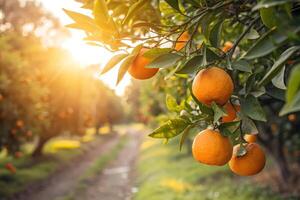 Orange tree with ripe oranges in the sun photo