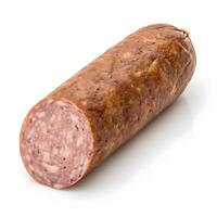 Homemade sausage ready for slicing at a rustic kitchen preparation photo