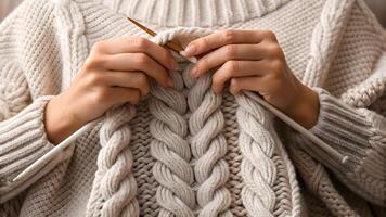 Knitters creating cozy patterns in a warm, inviting space during winter photo
