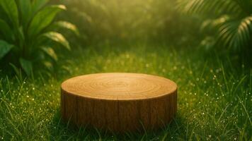 Grass and Wooden Podium Product Display photo