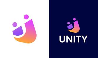 Modern People and Unity with Letter U logo design template vector