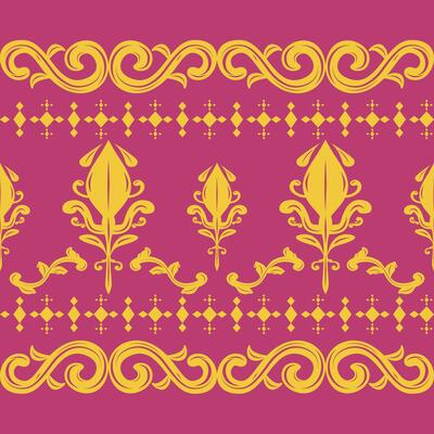 Abstract Elegance Buds Blooming Meadow Garden Decorate with Swirl Ornament Stripe Element. Classy Royal Gold Dewdrops Geometric Combine Baroque Victorian Ages for Wallpaper Border Attire Batik Motif