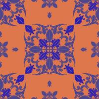 Repeat Exotic Baroque Pattern with Florals Motif Scroll Ornament on Blunt Orange Background. Contrast Color Botanical Design Pattern for Luxury Royal Classy Work Wallpaper Textiles Fabrics Scarf Tiles vector