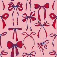 Pink Ribbon Bow Seamless Pattern. Hand-Drawn Rococo Soft and Feminine Pink Background. Romantic, Coquette Design. Perfect for Fabric, Stationery, Wrapping, and Digital Projects. vector