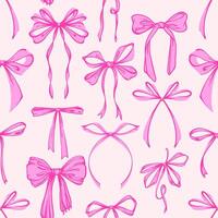 Cute Ribbon Bow Seamless Pattern. Soft and Feminine Rococo Background with Hand-Drawn Pink Bows. Romantic, Coquette Design. Perfect for Fabric, Stationery, Wrapping, and Digital Projects. vector