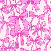 Pink Ribbon Bow Seamless Pattern. Hand-Drawn Rococo Soft and Feminine Pink Background. Romantic, Coquette Design. Perfect for Fabric, Stationery, Wrapping, and Digital Projects vector