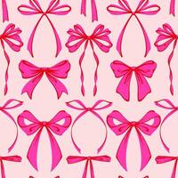Pink Ribbon Bow Seamless Pattern. Hand-Drawn Rococo Soft and Feminine Pink Background. Romantic, Coquette Design. Perfect for Fabric, Stationery, Wrapping vector