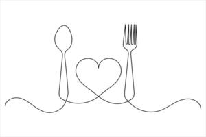 Fork and knife icon outline drawing with continuous minimalist line vector
