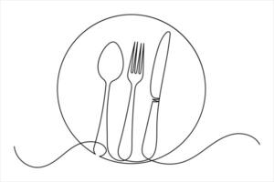 Fork and knife icon elegant one line minimalist utensil design vector