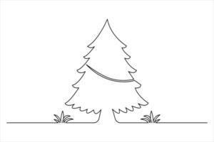 Christmas Tree Outline in Minimal One Line Art vector