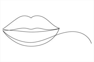 Continuous Line Lips Illustration Simple Outline vector