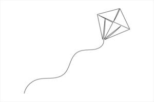 Kite Outline Isolated One Line Sketch vector