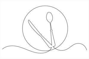 fork and knife icon in continuous one line drawing vector