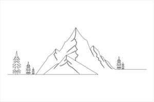 Minimal Mountain Icon Using Continuous Line Drawing vector