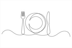 Fork and knife icon continuous one line drawing and minimalist style isolate outline illustration vector