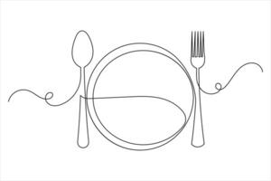 Fork and knife icon clean one line drawing in contour style vector