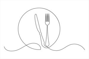 Fork and knife icon simple continuous line art isolated illustration vector