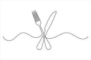 Fork and knife icon monoline drawing in simple isolated style vector