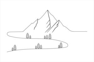 Simple Mountain Icon in Minimal Line Style vector