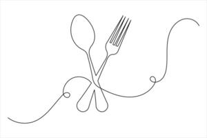 Fork and knife icon minimal single line drawing for food concept vector