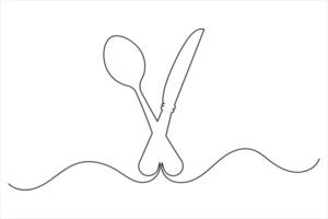 Fork and knife icon minimalist one line drawing with clean outline style vector