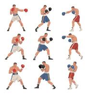 set of boxing in various action vector