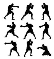 Set of silhouette of boxers in various action vector