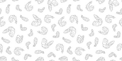 Seamless Tempura Shrimp Doodle Pattern background. Seafood Pattern Design. Fried Shrimp Seamless pattern Background. Tempura Doodle Pattern. vector